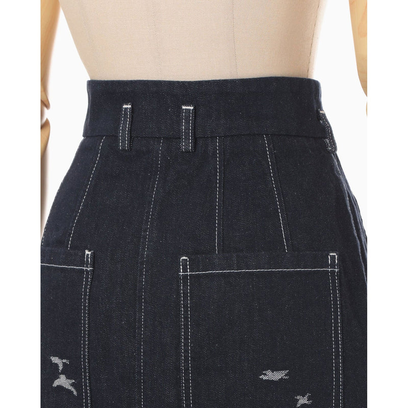 Nature Pattern Jacquard Denim Skirt - blue