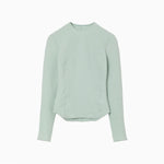 Shirring Jersey Jacquard Long Sleeve Top - black