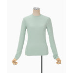 Shirring Jersey Jacquard Long Sleeve Top - black