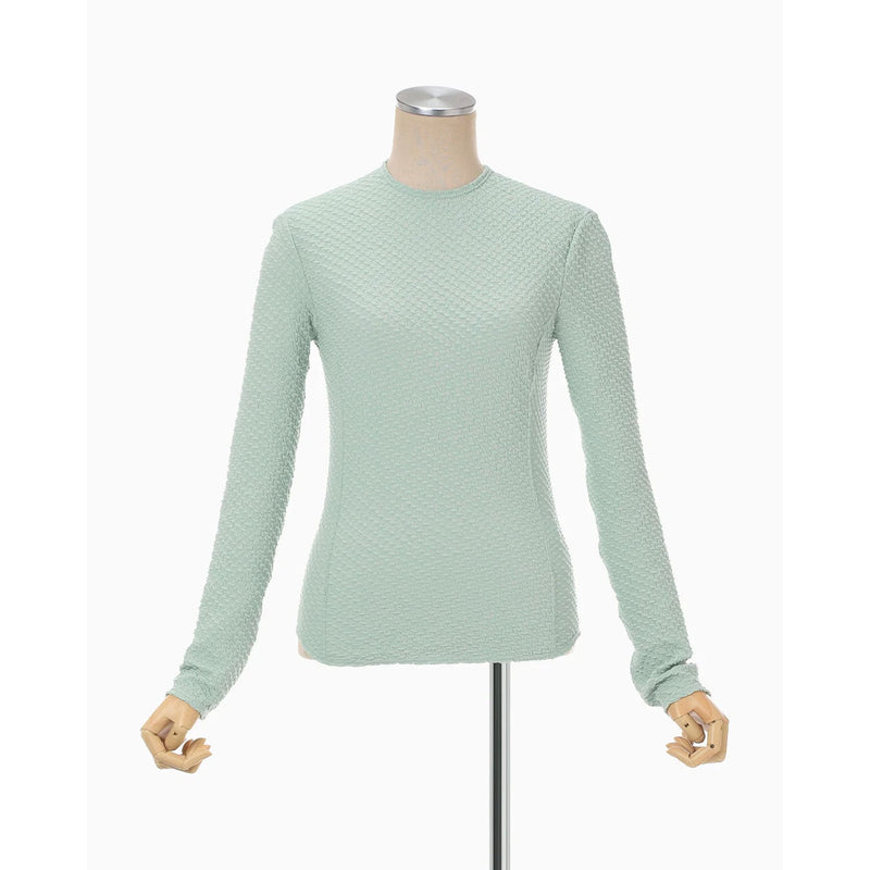 Shirring Jersey Jacquard Long Sleeve Top - black