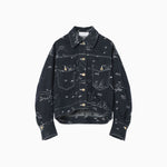 Nature Pattern Jacquard Short Denim Jacket - blue