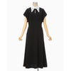 Triacetate Georgette Embroidered Collar Flared Dress - black