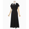 Triacetate Georgette Embroidered Collar Flared Dress - black