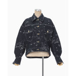 Nature Pattern Jacquard Short Denim Jacket - blue