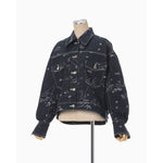 Nature Pattern Jacquard Short Denim Jacket - blue