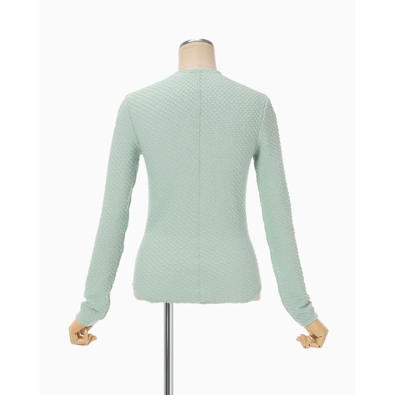 Shirring Jersey Jacquard Long Sleeve Top - black