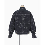 Nature Pattern Jacquard Short Denim Jacket - blue