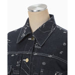 Nature Pattern Jacquard Short Denim Jacket - blue