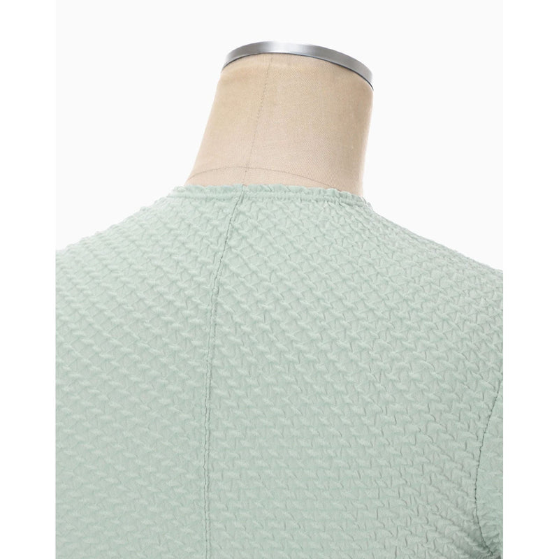 Shirring Jersey Jacquard Long Sleeve Top - black