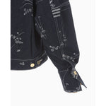 Nature Pattern Jacquard Short Denim Jacket - blue