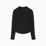 Shirring Jersey Jacquard Long Sleeve Top - black