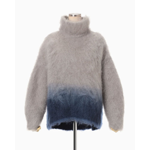Fur Knitted High Neck Top - grey