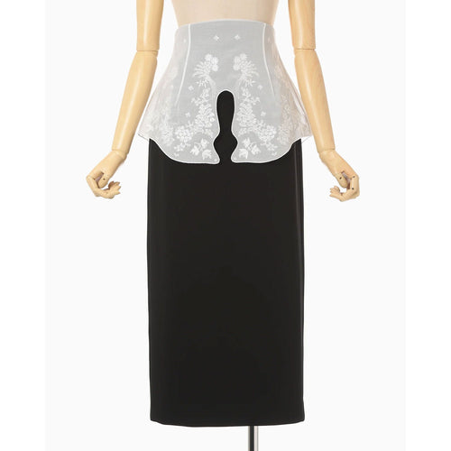 Triacetate Georgette Embroidery Peplum Skirt - black