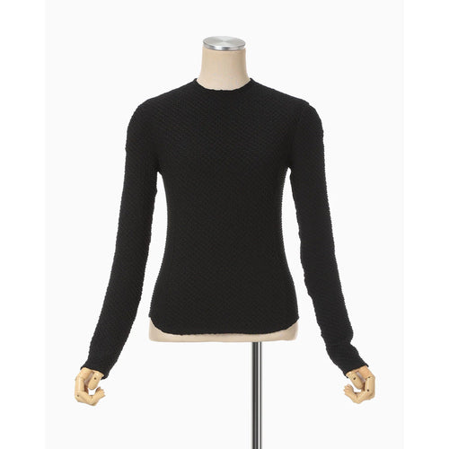 Shirring Jersey Jacquard Long Sleeve Top - black