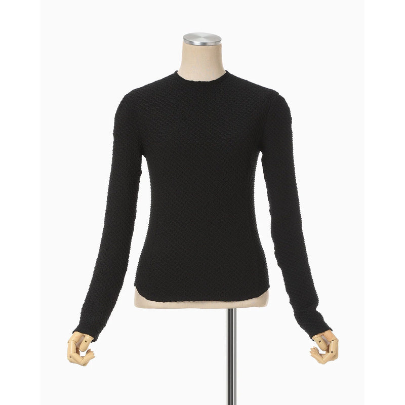 Shirring Jersey Jacquard Long Sleeve Top - black