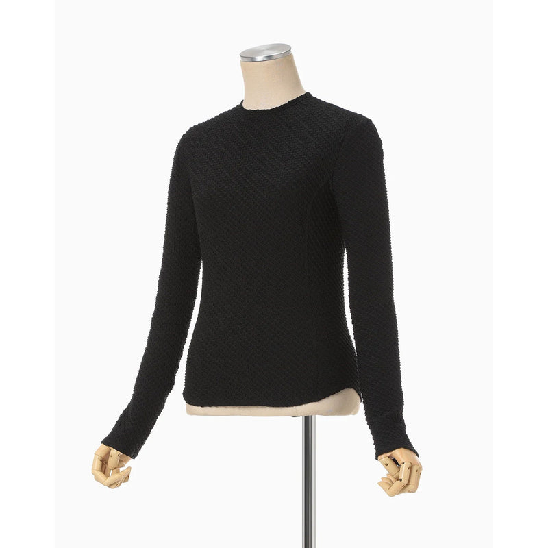 Shirring Jersey Jacquard Long Sleeve Top - black