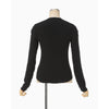 Shirring Jersey Jacquard Long Sleeve Top - black