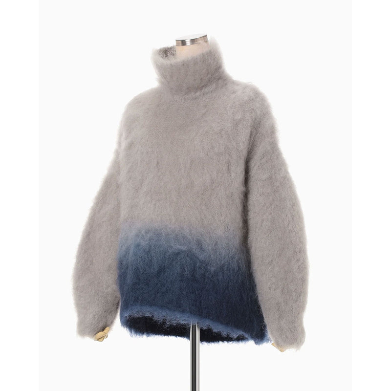 Fur Knitted High Neck Top - grey