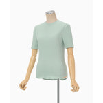 Shirring Jersey Jacquard Short Sleeve Top - light blue