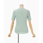Shirring Jersey Jacquard Short Sleeve Top - light blue