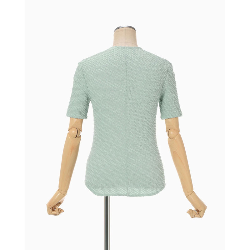 Shirring Jersey Jacquard Short Sleeve Top - light blue