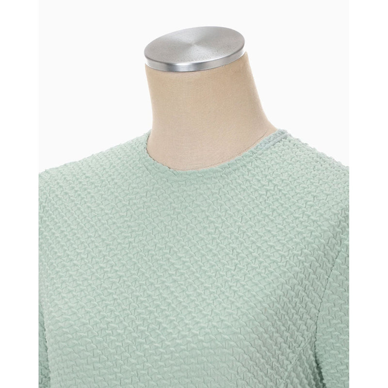 Shirring Jersey Jacquard Short Sleeve Top - light blue