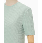 Shirring Jersey Jacquard Short Sleeve Top - light blue