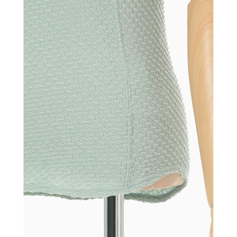 Shirring Jersey Jacquard Short Sleeve Top - light blue
