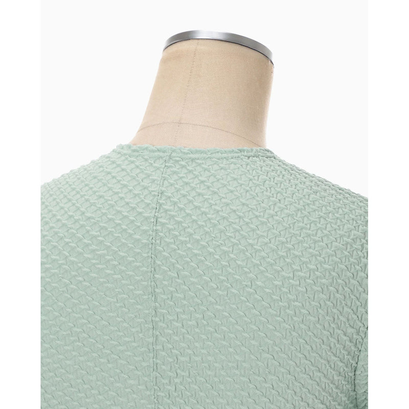 Shirring Jersey Jacquard Short Sleeve Top - light blue