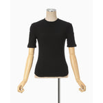Shirring Jersey Jacquard Short Sleeve Top - light blue