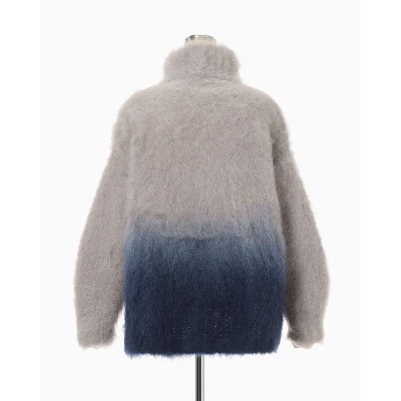 Fur Knitted High Neck Top - grey