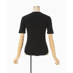 Shirring Jersey Jacquard Short Sleeve Top - light blue