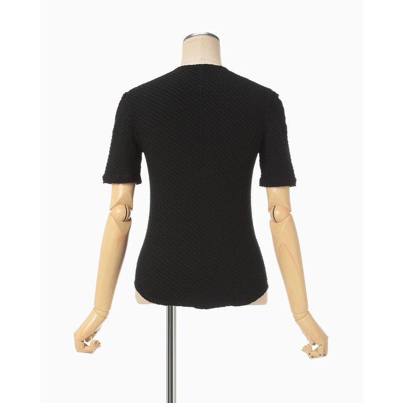 Shirring Jersey Jacquard Short Sleeve Top - light blue