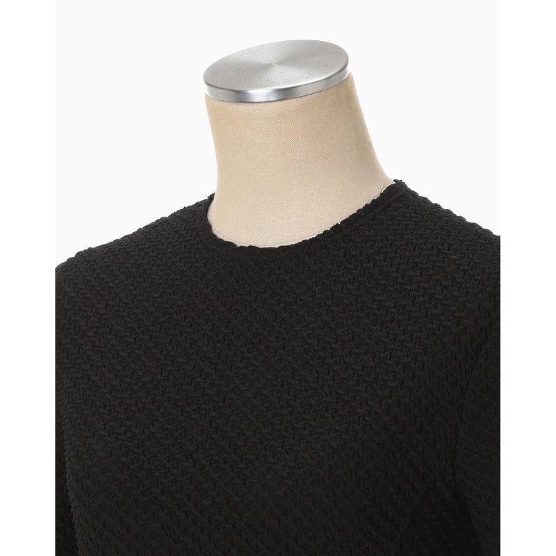 Shirring Jersey Jacquard Short Sleeve Top - light blue
