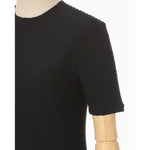 Shirring Jersey Jacquard Short Sleeve Top - light blue
