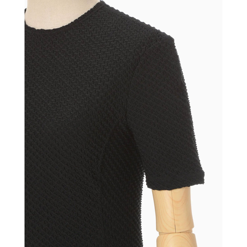 Shirring Jersey Jacquard Short Sleeve Top - light blue