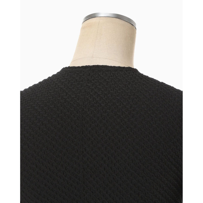 Shirring Jersey Jacquard Short Sleeve Top - light blue