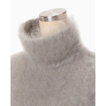Fur Knitted High Neck Top - grey