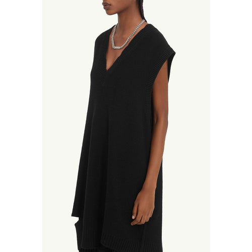 Distressed Wool Mini Dress-BLACK-