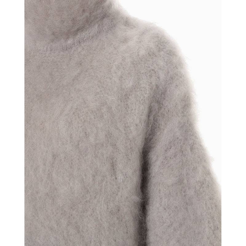 Fur Knitted High Neck Top - grey
