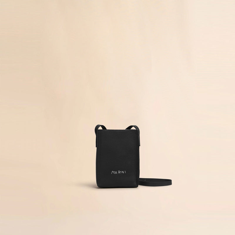 Black leather Museo nano bag with embroidered Marni symbol