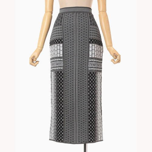 Geometric Pattern Knitted Skirt-gray-