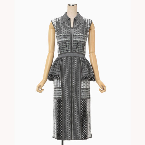 Geometric Pattern Knitted Dress - gray