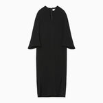 Acetate Polyester V-Neck Dress - black