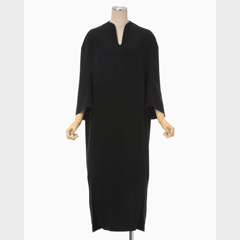 Acetate Polyester V-Neck Dress - black