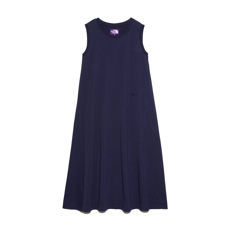 Cotton Jersey Sleeveless Flared Dress-NAVY-