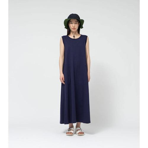 Cotton Jersey Sleeveless Flared Dress-NAVY-