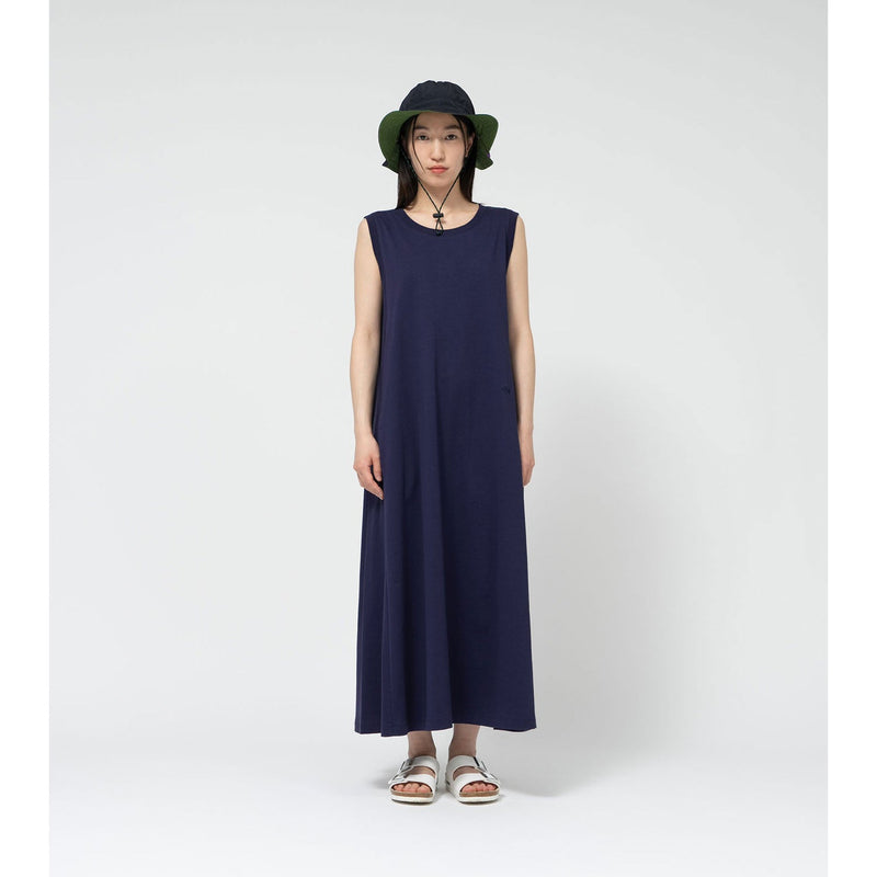 Cotton Jersey Sleeveless Flared Dress-NAVY-