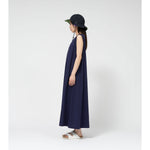 Cotton Jersey Sleeveless Flared Dress-NAVY-