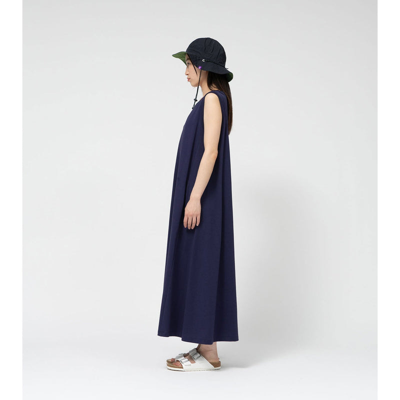 Cotton Jersey Sleeveless Flared Dress-NAVY-